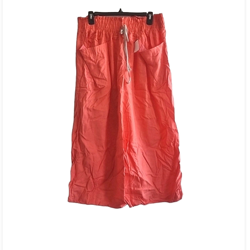 Women's Plus size Linen Drawstring Wide Leg HIGHWAIST Crop Pockets Pant
